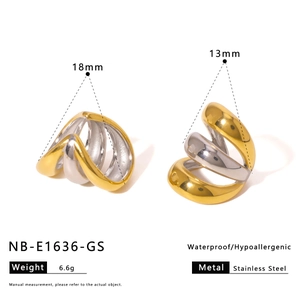 Detail view of 18k gold and silver stainless steel ear cuffs with dimension markings