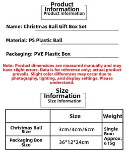 Détails du lot de 100 boules de Noël tailles 3cm 4cm 6cm dans leur boîte transparente