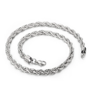 Polished stainless steel twist rope chain necklace for men and women with lobster clasp