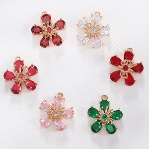 Vintage Flower Charms Pendants Copper Zircon For DIY Jewelry Making Necklace Earring Crafts Accessories