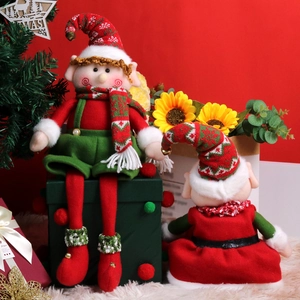 Christmas plush elf dolls in red and green festive colors for holiday home decoration