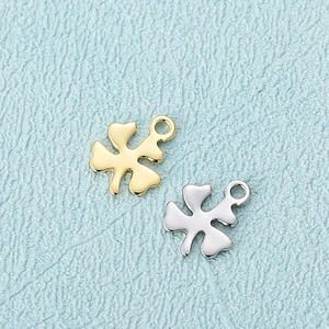 Polished stainless steel four-leaf clover charms in gold and silver for DIY jewelry