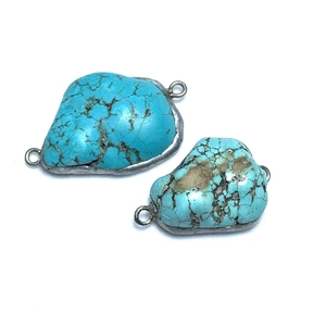 Irregular natural turquoise pendant connectors with silver metal trim for jewelry making