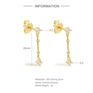 Detail of S925 sterling silver drop earrings featuring AAAAA cubic zirconia and pearl