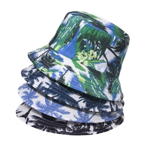 Reversible Tropical Coconut Tree Print Bucket Hat Polyester Sun Protection Outdoor Travel Beach Fisherman Hat For Men Women Casual