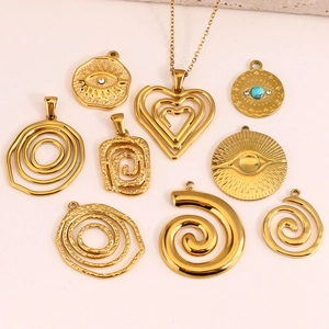 Golden stainless steel heart and evil eye charms for DIY jewelry necklaces and bracelets