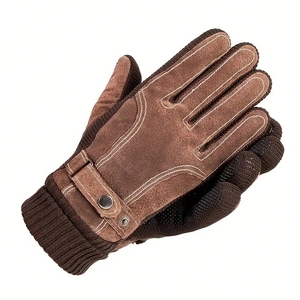 Unisex Y2K cashmere knit gloves with suede palm and adjustable metal buckle detail