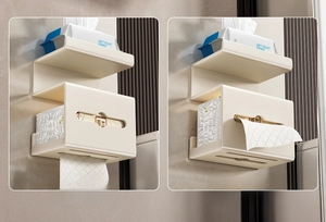 Creamy white wall-mounted tissue box featuring dual paper outlets for versatile dispensing