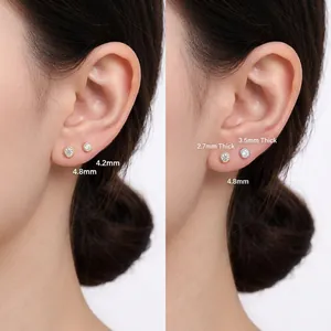 Minimalist S925 sterling silver stud earrings with round cubic zirconia in bezel setting