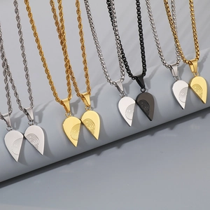 Detailed display of heart puzzle necklaces with unique fingerprint textures in multiple colors