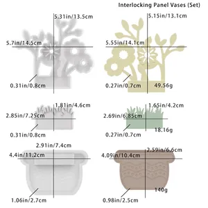 Dimensioni dettagliate per stampi in silicone con forme di piante e base per vasi DIY