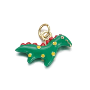 Cute green dinosaur charm pendant in 18k gold plated copper for DIY jewelry making