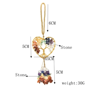 Détail du pendentif cœur arbre de vie fait main avec cristaux naturels et dimensions
