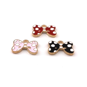 DIY spotted bowknot alloy charms in red, pink, and black colors for jewelry making
