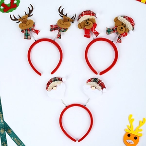 Lot de 3 serre-têtes de Noël avec Père Noël, ours et renne sur des ressorts rouges