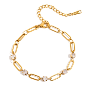Classic 18K gold plated stainless steel tennis bracelet with sparkling round white zircons