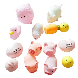 Collection of various cute cartoon squishy stress relief toys in assorted animal shapes