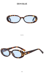 Retro demi-frame sunglasses with light blue lenses shown in front and side views