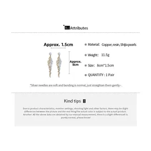 Detailed view of pearl flower tassel earrings with S925 silver needle and dimensions