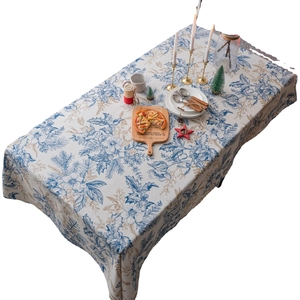 Blue festive pine floral print rectangle tablecloth for Christmas holiday dining tables