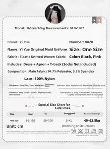 Detailed size chart and material guide for the sexy maid cosplay uniform set