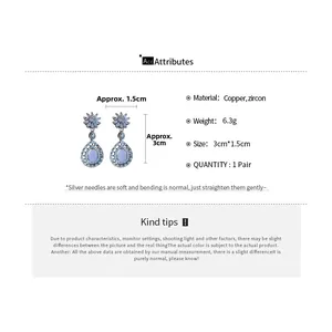 Tableau des tailles détaillé des boucles d'oreilles goutte en zircon avec dimensions
