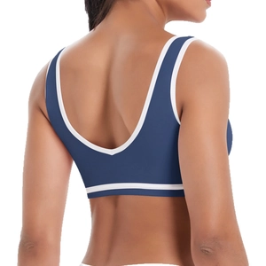 Soutien-gorge de sport bleu marine pour femme avec liseré blanc et dos en U profond