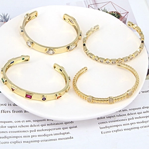 Chic gold plated C-shaped open bracelets with white zircon and geometric gemstone designs