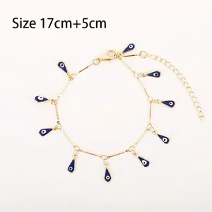 Detailed view of evil eye bracelet with dimensions 17cm plus 5cm extension chain