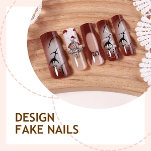 Handmade coffin fake nails with burgundy cat eye gradient and silver cross charms