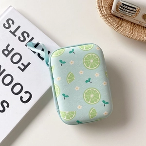 Detail shot of rectangular EVA shell lime pattern storage case with zipper and lanyard