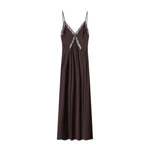 Women Satin Midi Dress Lace Trim Spaghetti Strap Deep V Neck Satin Texture Backless Elegant Party Cami Slip Dresses