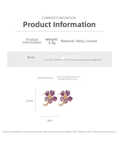 Macro detail of vintage C-shaped purple crystal flower earrings with silver needles