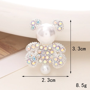 Sparkling crystal bow-tie bear charm with white pearls for DIY accessories, 3.3cm size