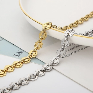 Hip-Hop-Halskette aus Titanstahl mit Sonnenblumen-Zahnradgliedern in Gold und Silber