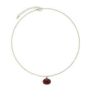 Elegant gold necklace with deep red oval enamel pendant for women, minimalist jewelry