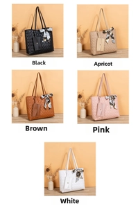 Detail of heart quilted texture tote bag with silk scarf and matching small pouch charm
