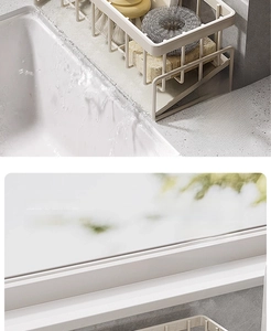 Detail of 45-degree slope drain rack for kitchen sponge showing automatic water flow drainage
