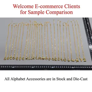 Polished gold 26 capital letters pendant necklaces collection for women, alphabet jewelry