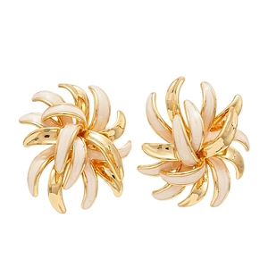 18K gold plated flower stud earrings with vintage cream enamel petals and metallic finish