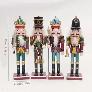 Set of four 30cm wooden Christmas nutcracker soldiers showing dimensions and classic details