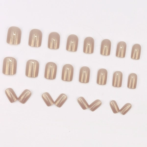 24pcs short square champagne pearl press-on nails with delicate shimmer finish