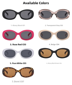 Matrix layout showing seven color options for vintage oval thick frame sunglasses
