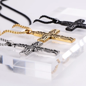 Retro punk solid cross pendant necklaces in silver, gold, and black stainless steel