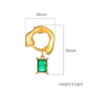 Boucles d'oreilles pendantes en cristal vert et acier inoxydable doré 18K, taille 16x25mm