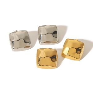 Square hammered metal stud earrings in gold and silver finish with geometric texture