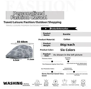 Detailed size parameters and cotton material info for daisy jacquard grey beret cap