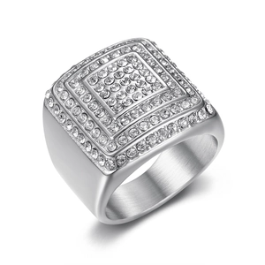 Luxurious silver square multi-layer hip hop ring for men with brilliant zircon pavé
