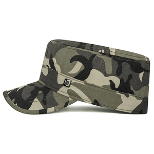 Classic cotton cadet cap with jungle camouflage print and metal side square detail