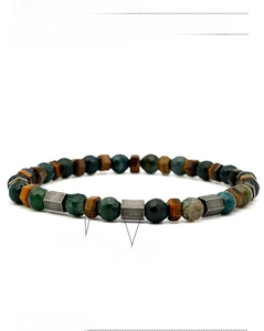 Detail showing 18cm natural stone beaded bracelet with Bronzite and Spectrolite
